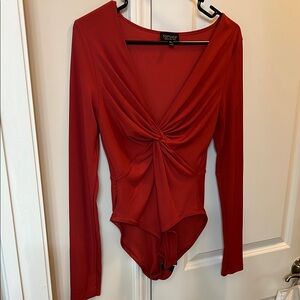 Topshop Red Ruched Fitted Bodysuit